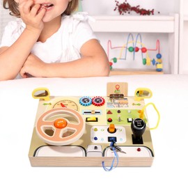 F Fityle Montessori Busy Board with LED, Baby Travel Toys Sensory Board Coordination Color Matching Switch Sensory Toy for Toddlers, steering wheel