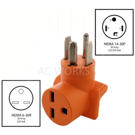 AC WORKS NEMA 6-30 Commercial Heater Adapter (30A 4-Prong Dryer 14-30R Outlet)