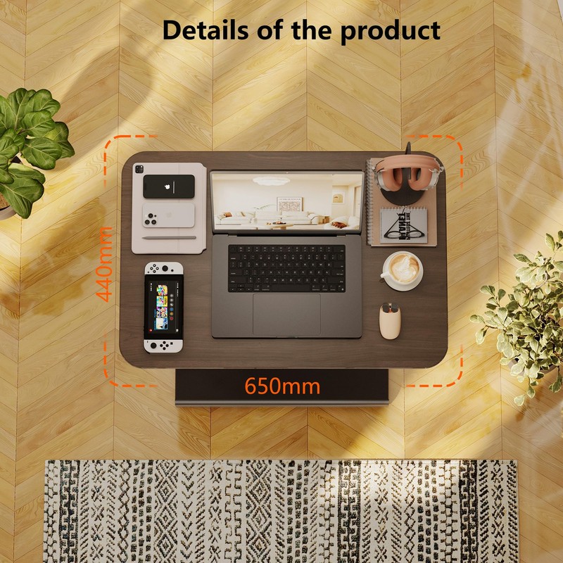 ETHU Overbed Table with Pneumatic Lift, 26.4-39.8 Inch Height Adjustable