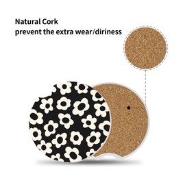 Adastrah Absorbent Car Coasters 2 Pack for Cup Holders, 2.56" Ceramic Stone & Non-Scratch Cork Base Drink Coasters(White Flower)