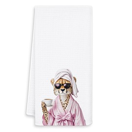 OSLYSOF Funny Leopard Hand Towels for Bathroom Spa Dorm, Cheetah Print Bathroom Decor, Leopard Print Gifts for Women, Trendy Cheetah Coffee Bathrooms Hand Towels, 16x24 Inch