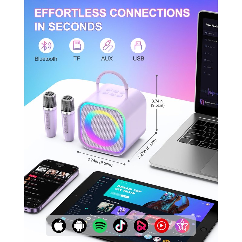 LOFICOPER Mini Karaoke Machine, Portable Bluetooth Karaoke Speaker with 2