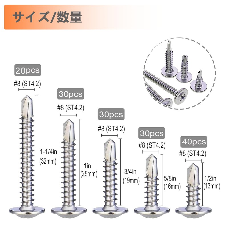 Nivithi SR42S Drill Screw Set, Drill Screws, 150 Pieces (M4.2