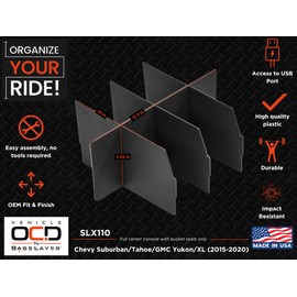 Vehicle OCD - Center Console Divider and Tray Organizer for Chevy Suburban/Tahoe/GMC Yukon/XL (Full Console w/Bucket Seats ONLY) (2015-2020) - Made in USA - SLX507