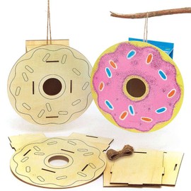Baker Ross FC793 Doughnut Wooden Bird House Kits - Pack of 2, Kids Paint Your Own Kit, Bird Box Craft for Kids