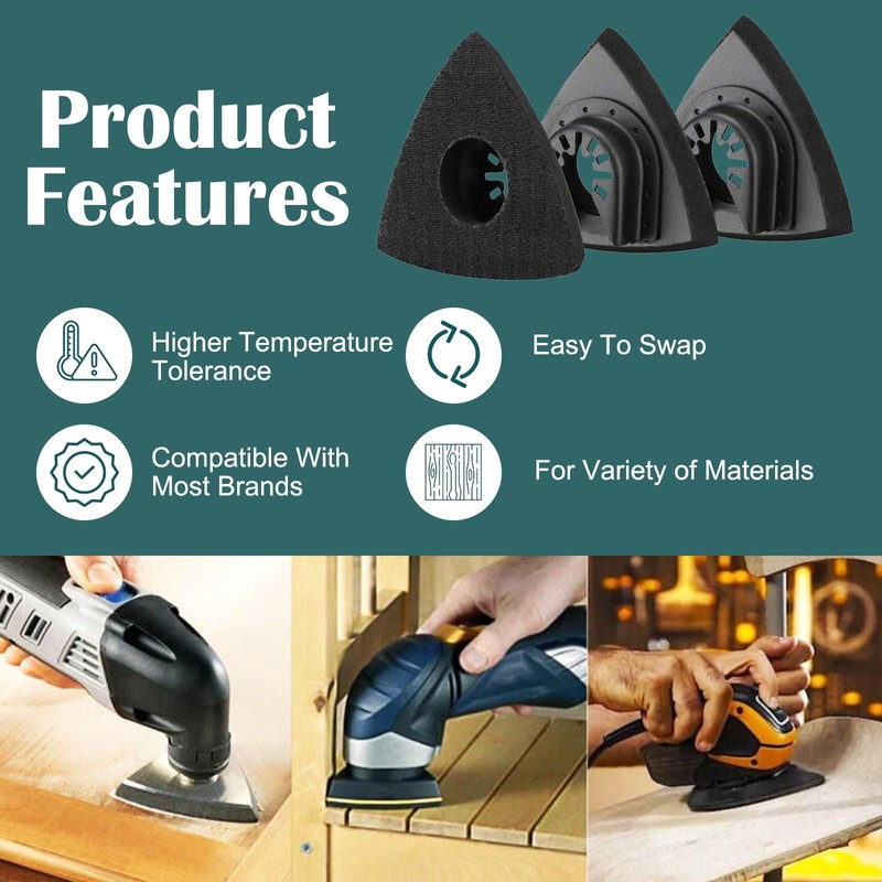 3PCS Mult Tool Sanding Heads, Triangle Trimming Machine Grinding Accessories,