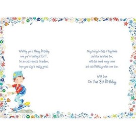 Paper Rose Special Grandson 8th Birthday Card - Age 8 - Boy on Skateboard with Foil Details - Eco-Friendly and Recyclable