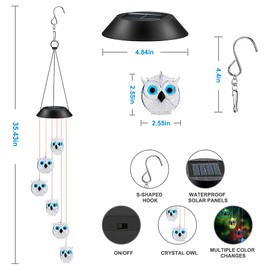 Wjiang Carillones de Viento Solar, búho LED Solar, lámpara Que Cambia de Color, Resistente al Agua, campanillas de jardín, con Gancho, para Exteriores, Interiores, Patio, Cubierta, Abuela, mamá