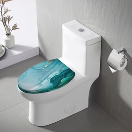 VIUBGCPS Elongated Toilet Seat, Blue, Marble Streaks, Resin, Quiet Close, Easy Clean & Install
