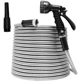 TUNHUI Heavy Duty Flexible Metal Garden Hose Stainless Steel Water Hose with 2 Free Nozzles Metal Hose Flexible Durable Kink Free and Easy to Store Outdoor Hose (25FT)