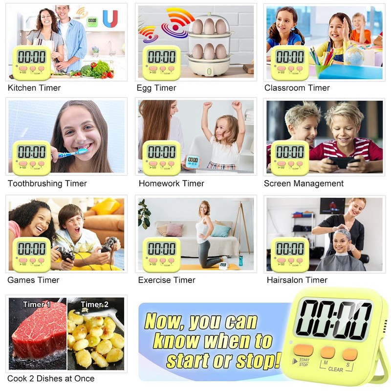 Antonki 2 Pack Digital Timer for Kids, Magnetic Countdown Kitchen