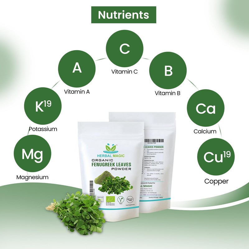 Herbal Magic's Natural Fenugreek leaf Powder (Methi) - Rich Flavoured