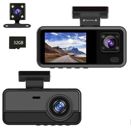 WAVANCKY 3 Channel Dash Cam Front and Rear Inside for Cars, Full UHD Car Camera Front Rear with 32GB Card