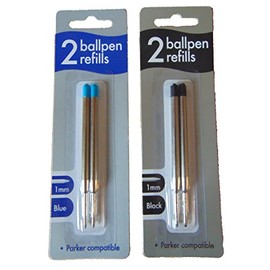 Twin Pack Ballpoint Pen Refills Parker Compatible Black Or Blue Ink (Black)