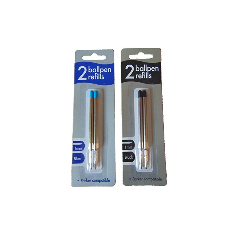 Twin Pack Ballpoint Pen Refills Parker Compatible Black Or Blue