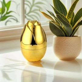 VATSOM Luxury Stainless Steel Fancy Egg Shaped Silverware Set, 3 Spoons, 3 Forks, Gold Plated Color, Pack of 1, Fancy Kitchen Item, Standard