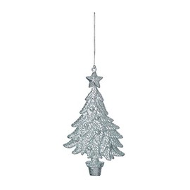 Eight 15cm Silver Glittery Tree Themed Christmas Tree Decoration