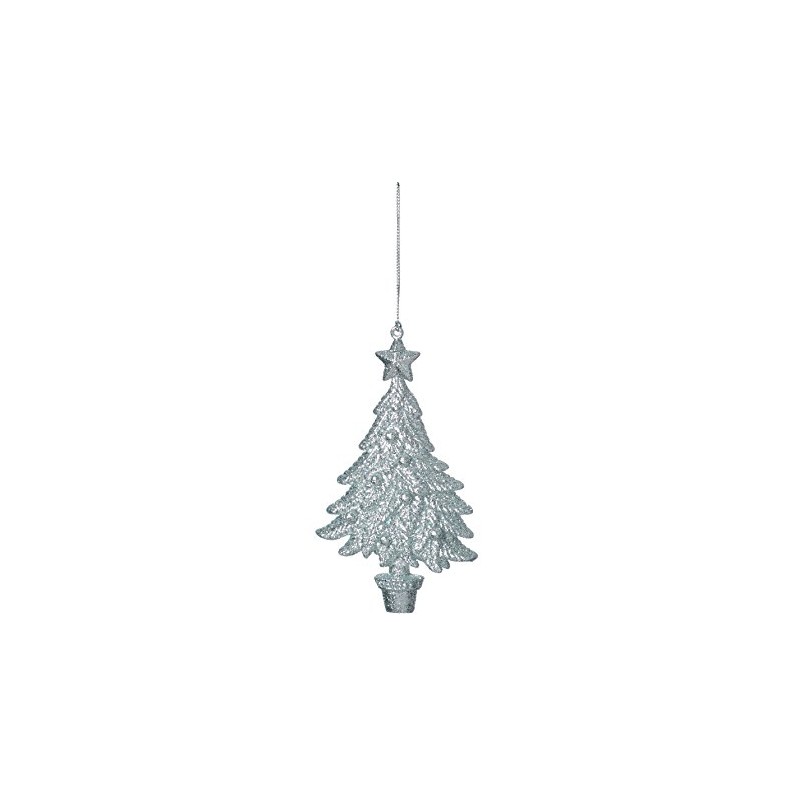 Eight 15cm Silver Glittery Tree Themed Christmas Tree Decoration