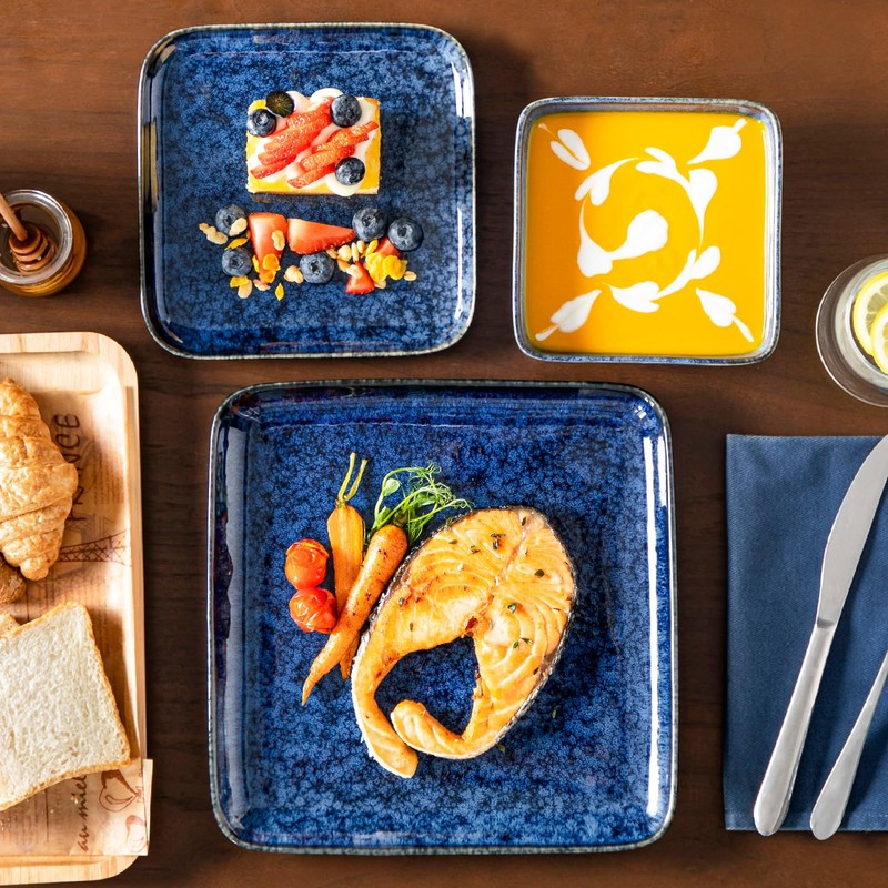 vancasso Stern Blue Dinner Set Square Reactive Glaze Tableware 12