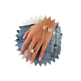 Zeshimb Boho Butterfly Ring Bracelet Hand Chain Gold Butterflies Hand Chain Bracelet Tiny Butterfly Finger Ring Bracelet Vintage Slave Hand Harness Bracelet Jewelry for Women