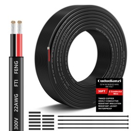 22 Gauge Wire 2 Conductor Electrical Wire, 22 AWG Wire Stranded PVC Cord, 12V Low Voltage/Oxygen-Free Tinned Copper/Flexible 22/2 Cable for Automotive Marine LED Strips Lamps Lighting (30FT/ 9M)