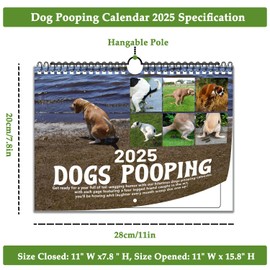 DuoduoBuy 2025 Wall Calendar Funny Calendar 2025 Dog Calendar 11" x 7.8" with Hangable Pole Open Funny White Elephant Gifts Christmas for Adults
