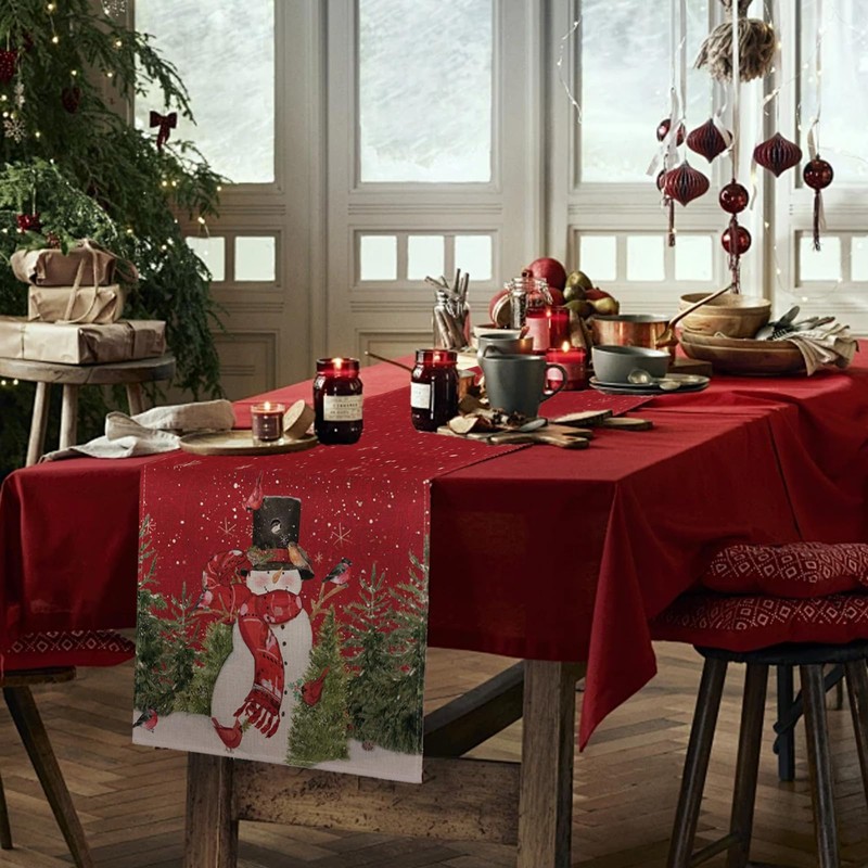 SEDEX Christmas Table Runner Red Snowman Theme Decoration Decor Seasonal