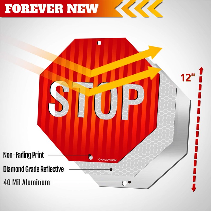 ANLEY Stop Sign 12 x 12 Inch - Diamond Quality