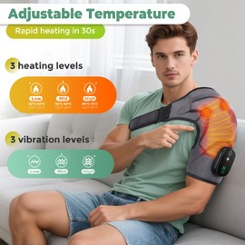 Cordless Shoulder Heating Pad, Heated Shoulder Wrap with Vibration, Shoulder Massager Heated Shoulder Brace Birthday Gifts for Women Men