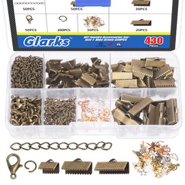 Glarks 430pcs Bronze Band Bracelet Kit Bookmark Pinch Crimp Ends Lobster Clasps with Open Jump Rings and Chain Extender for DIY Making Bookmark Pinch Bracelet Choker Necklace