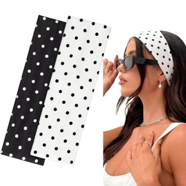 Women's Sports Headband, 7 cm Headband, Yoga Headband, Women's Non-Slip Hair Band, Hair Bands for Fitness, Running, Exercise, Gym (Polka Dot Black & White)