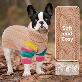 MHaustlie Small Dog Jumper, Warm Dog Sweater for Cold Weather, Knitwear with Turtleneck, Thick Warm Jumper, Dog Sweater for Chihuahua, Bulldog, Dachshund, Pug, Yorkie (Light Pink, S)