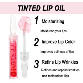 Moisturizing Lip Oil Hydrating Lip Glow Oil,No-Sticky Lip Gloss Lip Balm Lip Care Oil Tinted Clear Lip Plumper, Pink Lip Glaze Glossy Lip Make up For Dry Lip