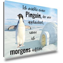 TRIOSK Fridge Magnet Strong Penguin Magnet Sayings Funny with Saying Ich will einen Penguin der applauert Gift for Penguin Lovers
