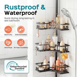 Shower Caddy Tension Pole: 4-Tier Adjustable Corner Organizer Black