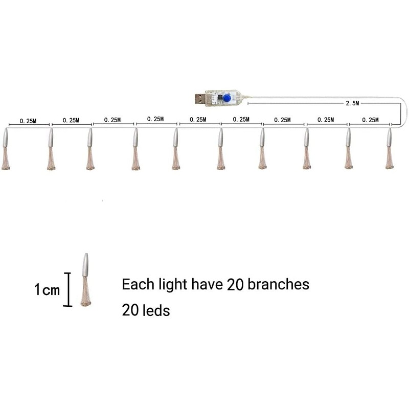 Dreamworth 10 Pcs Total 200 LED Firework Copper Wire Lights,