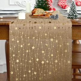 275 x 28 cm Christmas Table Runner Stars Snowflakes Runner Christmas Table Decoration Table Runner for Winter Christmas Table Runner Christmas Decoration (Coffee Brown with Golden Stars)