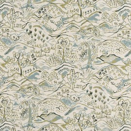 Green Stain Resistant Performance Toile Print Upholstery Fabric by The Yard - SKU: Grace Fern