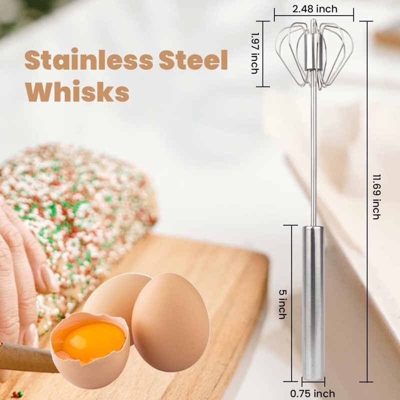 Semi-Automatic Egg Whisk Beater - Stainless Steel Wire Whisk Hand