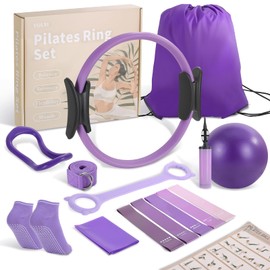 VIJLXI Pilates Ring Set –Home Pilates Equipment for Women Kit with a 14-inch Pilates Ring and 9.8-inch Pilates Ball,5 Resistance Bands for Beginners—Train Muscles, Flexibility & Core Strength at Home