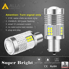 Alla Lighting Brightest CANBUS BAU15S 7507 LED Bulbs 3000Lm High Power 3030 30-SMD 12V LED 7507 Bulb 12V 21W PY21W 12496 7507 LED Turn Signal Light Bulbs, 6000K Xenon White (Set of 2)