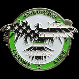 America's Front Line BL6-005 Thin Green Line Flag and Eagle Police Challenge Coin CBP Border Patrol A