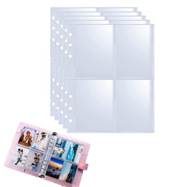 A5 Trading Card File Refill, 4 Pocket Refill, 6 Holes, Clear File, 30 Piece Storage Holder, Replaceable Pocket File, Business Cards, Bank Cards, Photo Storage, Full Transparent, Double-Sided