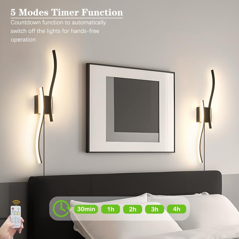 Daunton Modern Plug in Wall Sconce Set of 2, Black