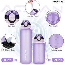 AOHAN Water Bottle 1L with Leak Proof Flip Top Lid, BPA Free Sport Drinking Bottle with Straw, Dishwasher Safe Water Bottle Non-Toxic Water Jug with Carrying Strap