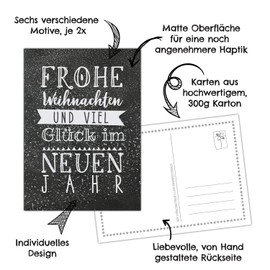 Christmas Card Set Black/White panel – 12 Lovingly Designed Postcards Christmas Greeting Cards in German Christmas Postcard Set - from Papierdrachen Schwarz-weiß Tafel