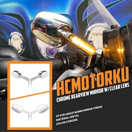 HCmotorku Motorcycle Muscle Rear View Mirrors with LED Turn Signals Fit For Harley VROD V-Rod VRSCF Road King Sportster (Chrome Clear Lens)