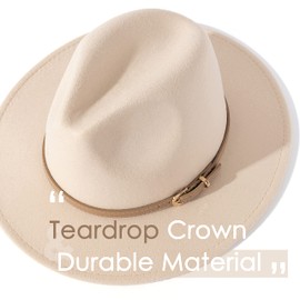 Lisianthus Women Classic Felt Fedora Wide Brim Hat with Belt Buckle A-Creamy