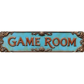 Kexle Vintage Metal Wall Decor Sign 'GAME ROOM' - 4 x 16 inches, Tin, Retro Style, Bar & Home Decor