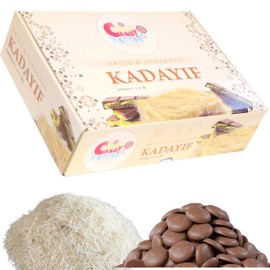 Premium 500gr Dried & Shredded Kadayif and 1 Lb Coating Melting Wafers Milk Chocolate Baking Cocoa Lite, Chocolate for Dubai Chocolate (Kataifi) Fillo Dough, Kurutulmus Kadayif Pastry Dough, Phyllo Dough Kosher, Gluten Free